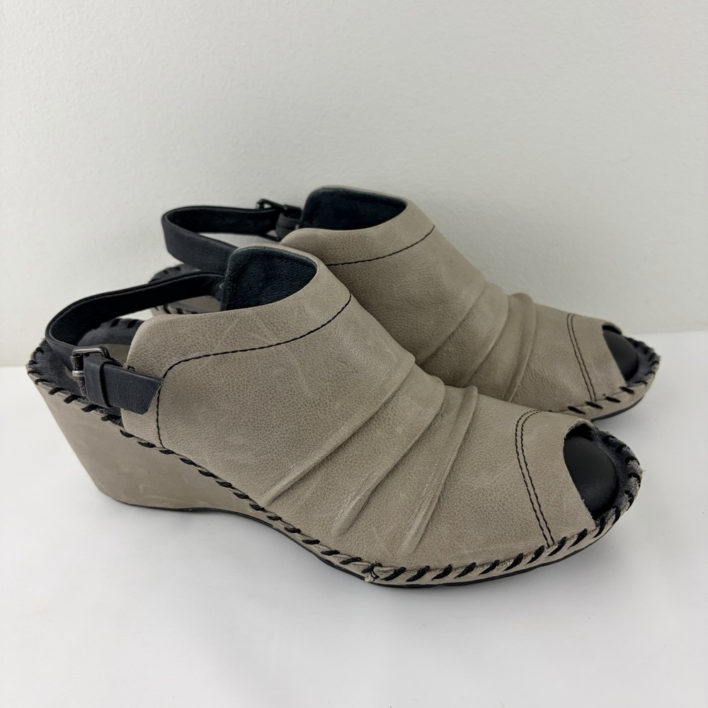 Bussola Baracoa Glove Wedge Sandals Beige Black Leather Size 39 Comfort Boho